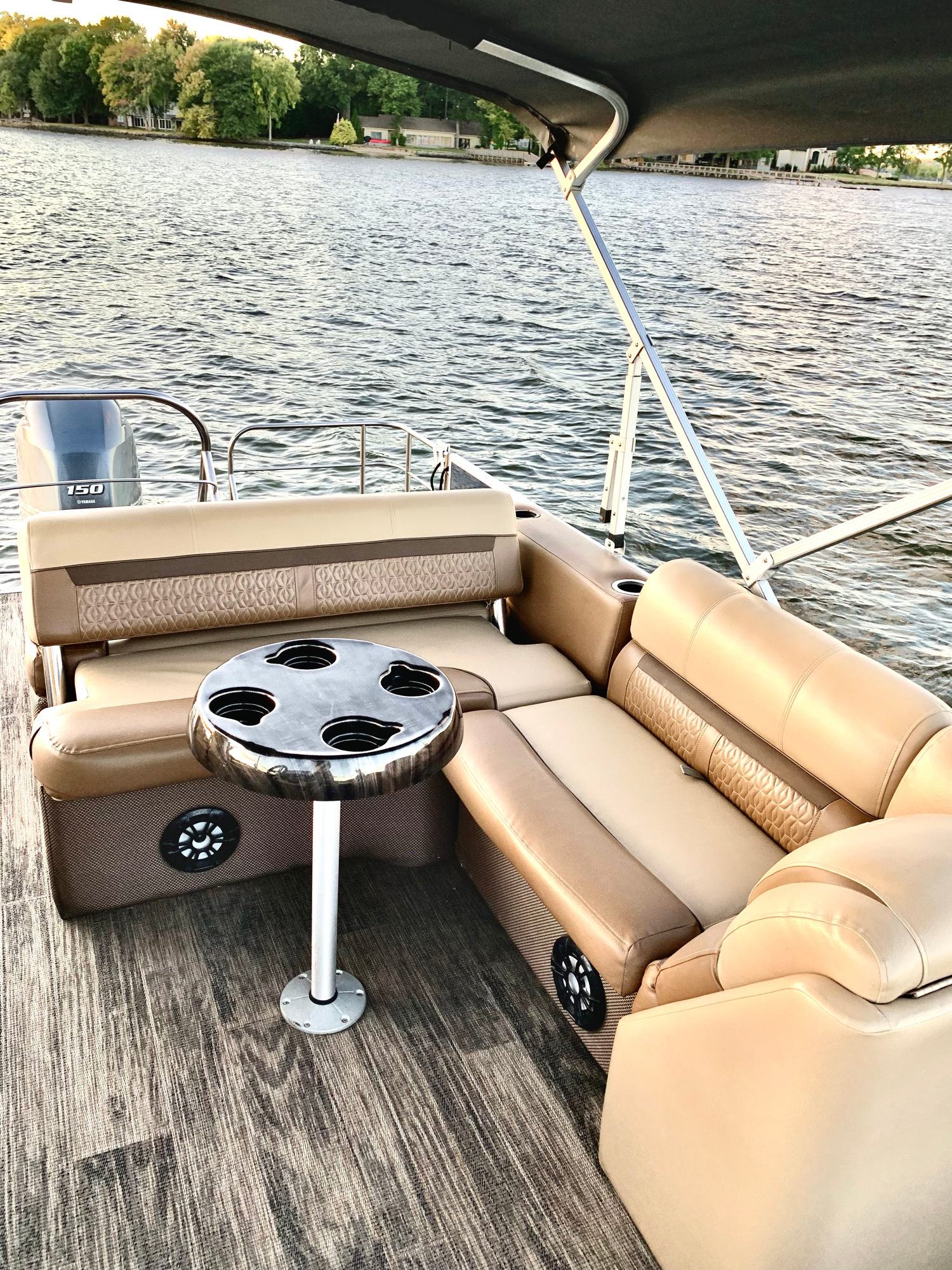 A guest aboard the pontoon rental